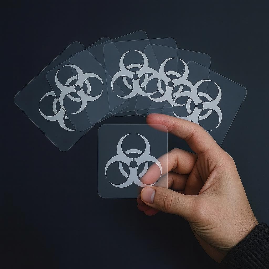 10 PACK biohazard decal, biohazard logo sticker, danger warning sign, toxic chemical label, hazardous material, lab safety, virus symbol