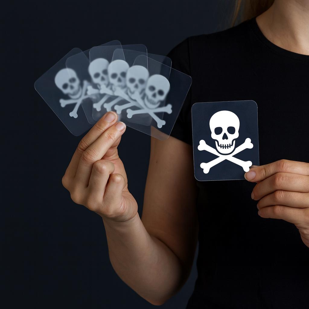 10 Pack Skull Crossbones Hazard Stickers / Permanent Vinyl Warning Decals for Danger, Poison, Toxic & Chemical Safety Signs