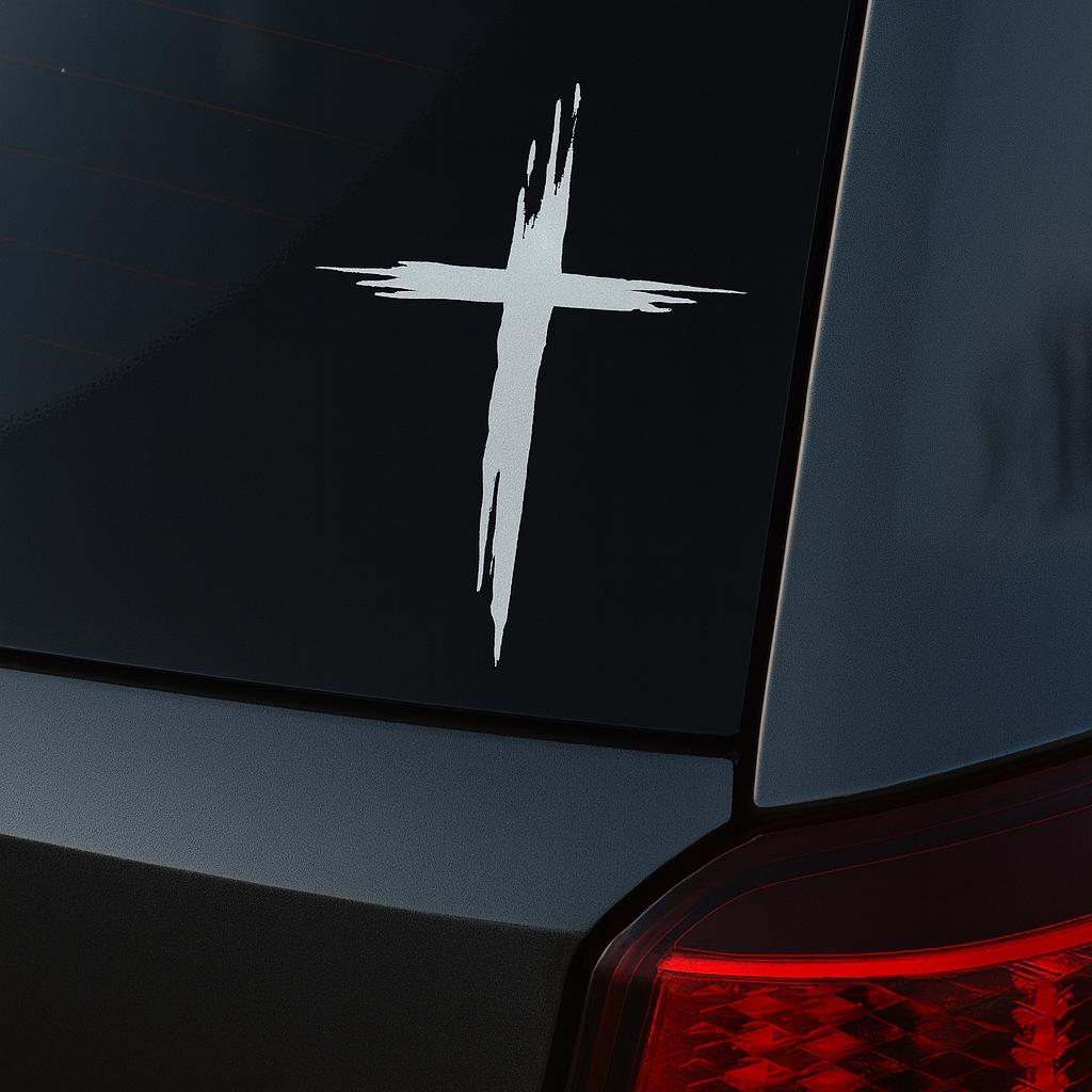 2 PACK Distressed Christian Cross Car Decal / rustic faith sticker, religious car window decal, christian faith symbol sticker, church decal