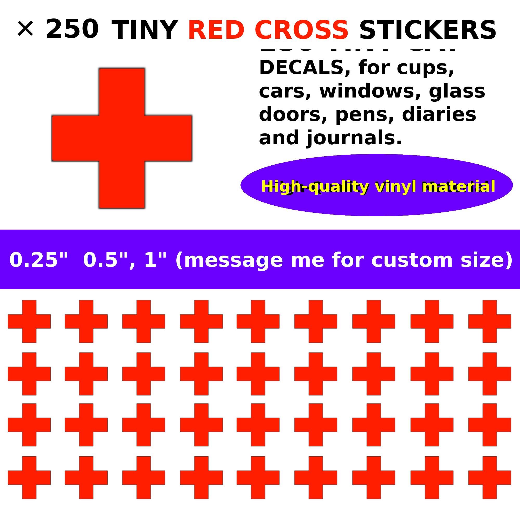 250 Red Cross Decals, ANY SIZE, Red Cross Sticker, Custom Size Starting Tiny 2MM to large 1 INCH and up, Plus Sticker, Red Plus Decal