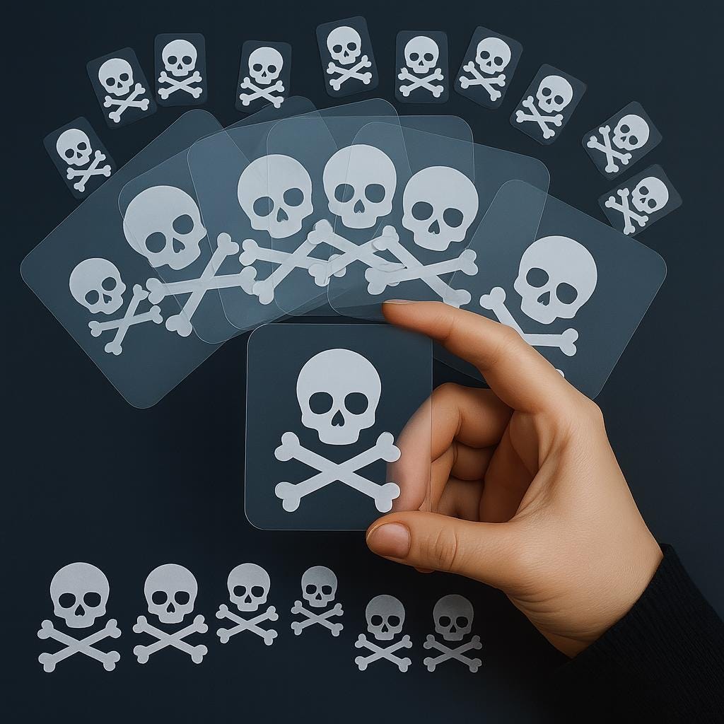 5 PACK Poison Bottle Sticker / Skull Crossbones Decal, Toxic Warning Label, halloween potion bottle sticker, danger bottle decal