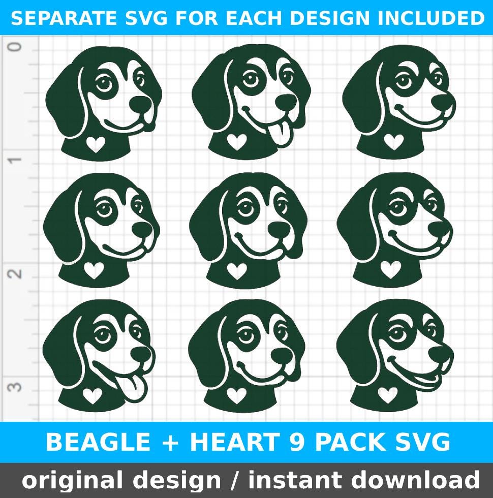Beagle Head with Heart SVG Bundle / Beagle Dog SVG / Cricut Silhouette Cutting Files / Beagle Clip Art for Pet Craft Projects