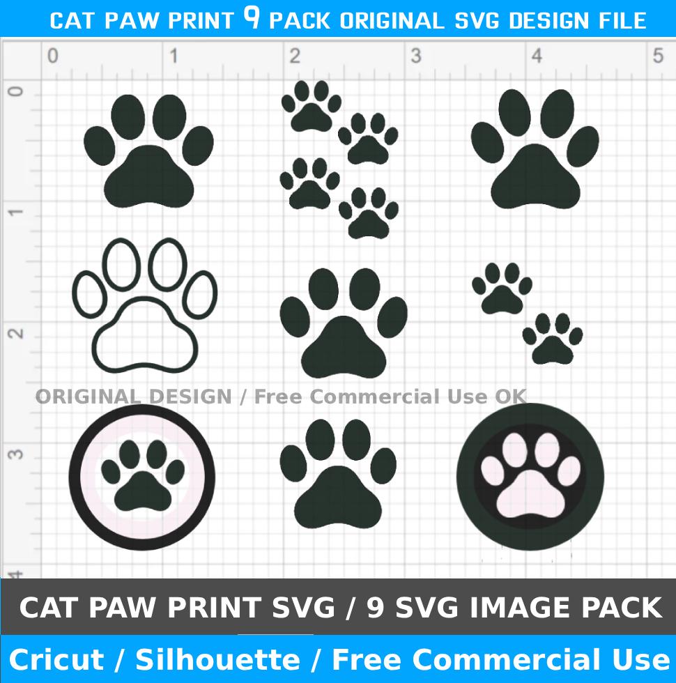 cat paw svg bundle, 9 pack cat paw prints in circle svg, cricut silhouette cutting files, cat paw stickers, pet lover svg digital download
