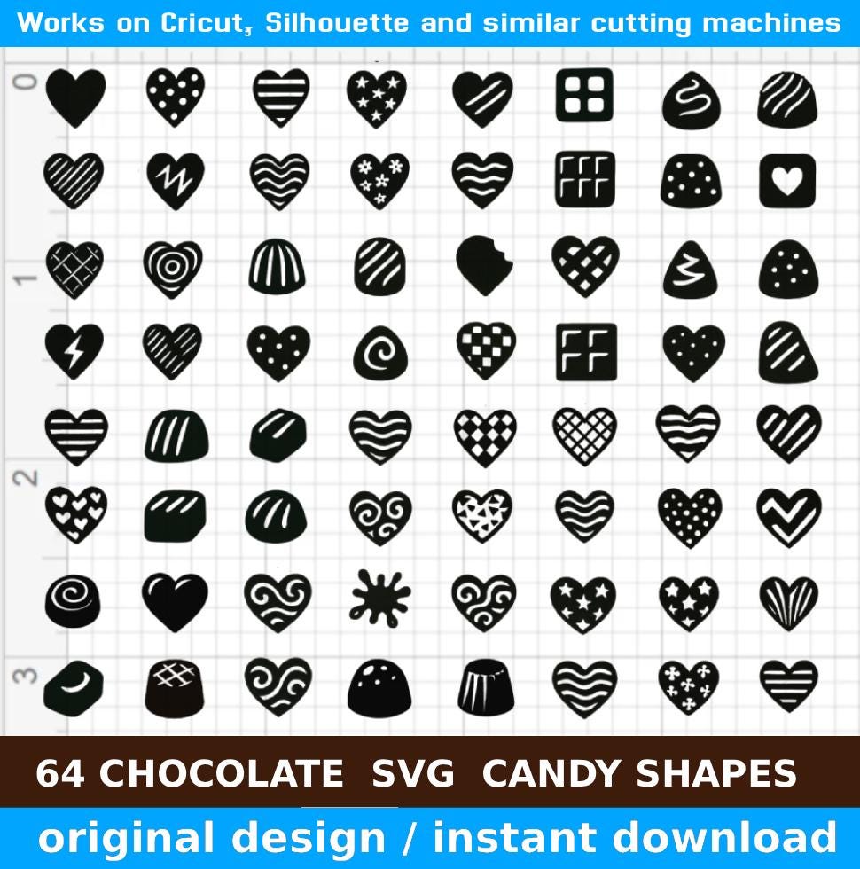 Chocolate SVG Bundle (64 Pack) Chocolate Candy SVG pack, Hearts, Swirls, Candies, Stripes