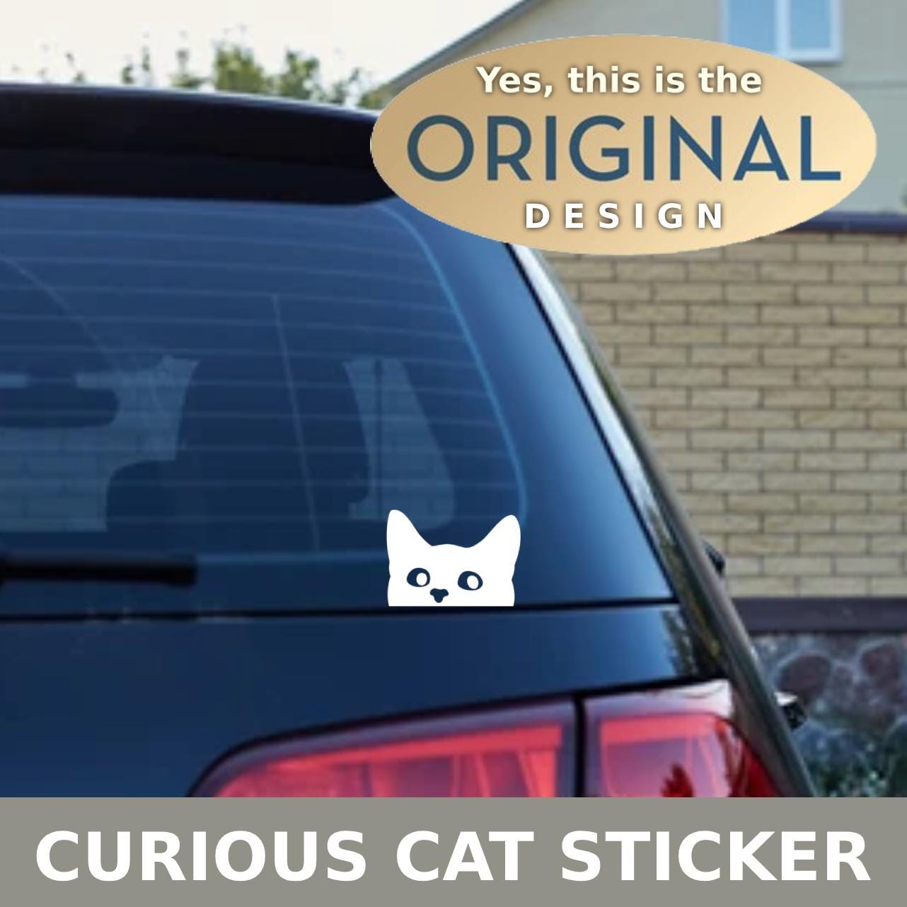 Curious Cat Car Window Sticker: Original Design