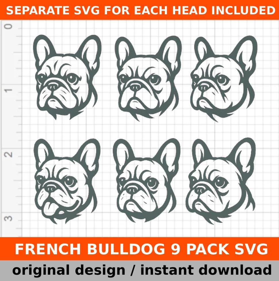 french bulldog svg bundle, frenchie dog head svg pack for cricut silhouette cameo, bulldog face cutting files, pet craft clipart