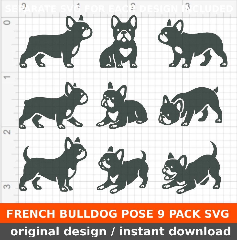 French Bulldog SVG file / pose bundle / frenchie dog head svg pack for cricut silhouette cameo, bulldog body shapes / pet craft clipart
