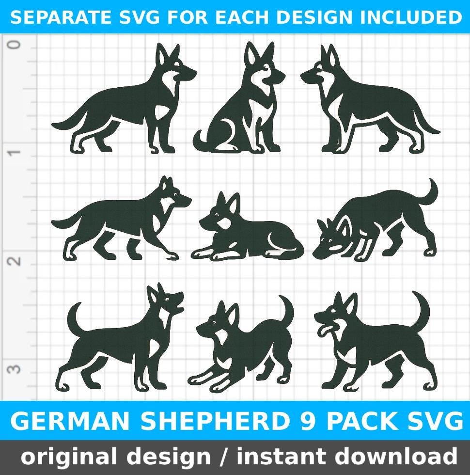 German Shepherd Pose SVG Bundle, German Shepherd Silhouette Files, Cricut and Silhouette Cutting Files for Dog Craft Projects