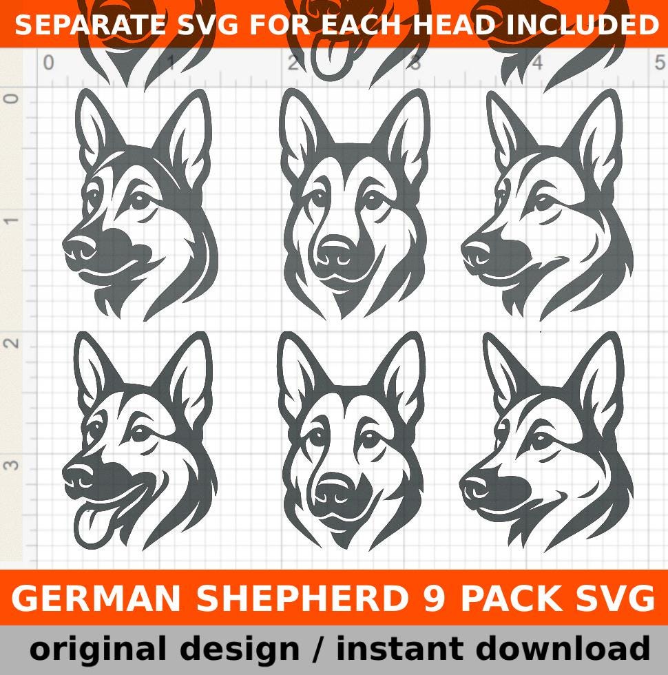 german shepherd svg bundle, dog head svg pack for cricut silhouette cameo, german shepherd face cutting files, pet craft design