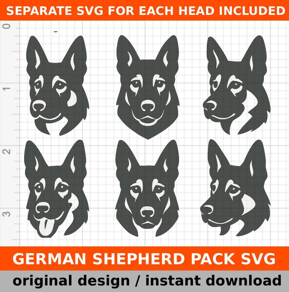 german shepherd svg bundle, dog head svg pack for cricut silhouette cameo, german shepherd face cutting files, pet craft vinyl designs