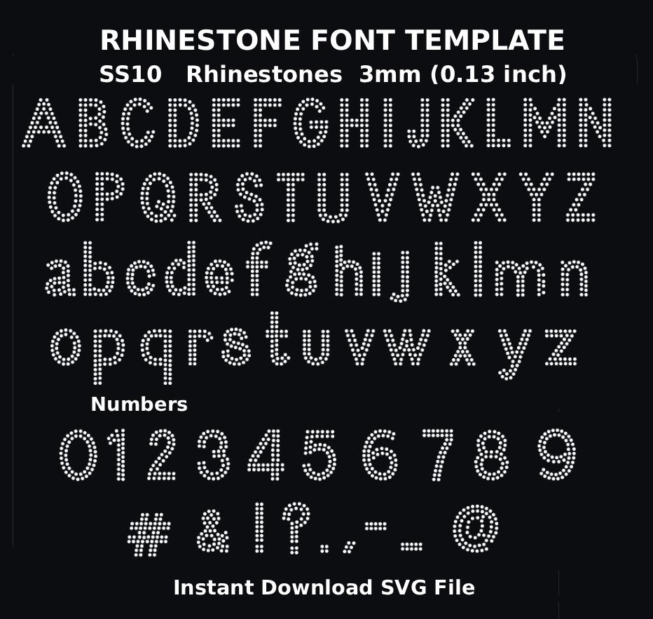 Medium Size Rhinestone SVG Font / ss10 / A - Z uppercase and lowercase letters / with digits 0 - 9