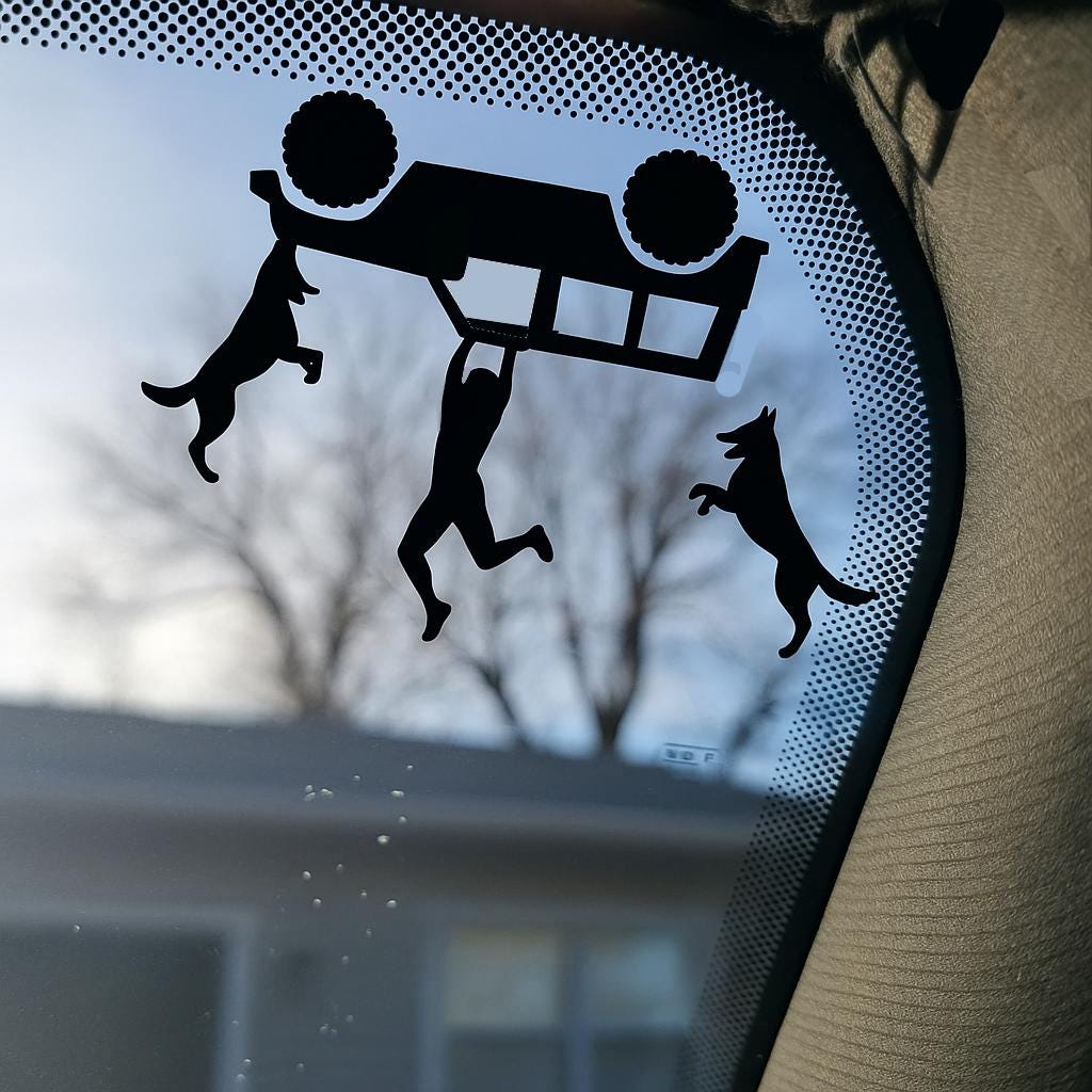 Personalized Girl and Dog Cliffhanger Windshield Decal (Choose your breeds! Custom hand-made car sticker, wrangler accessories jeep sticker)