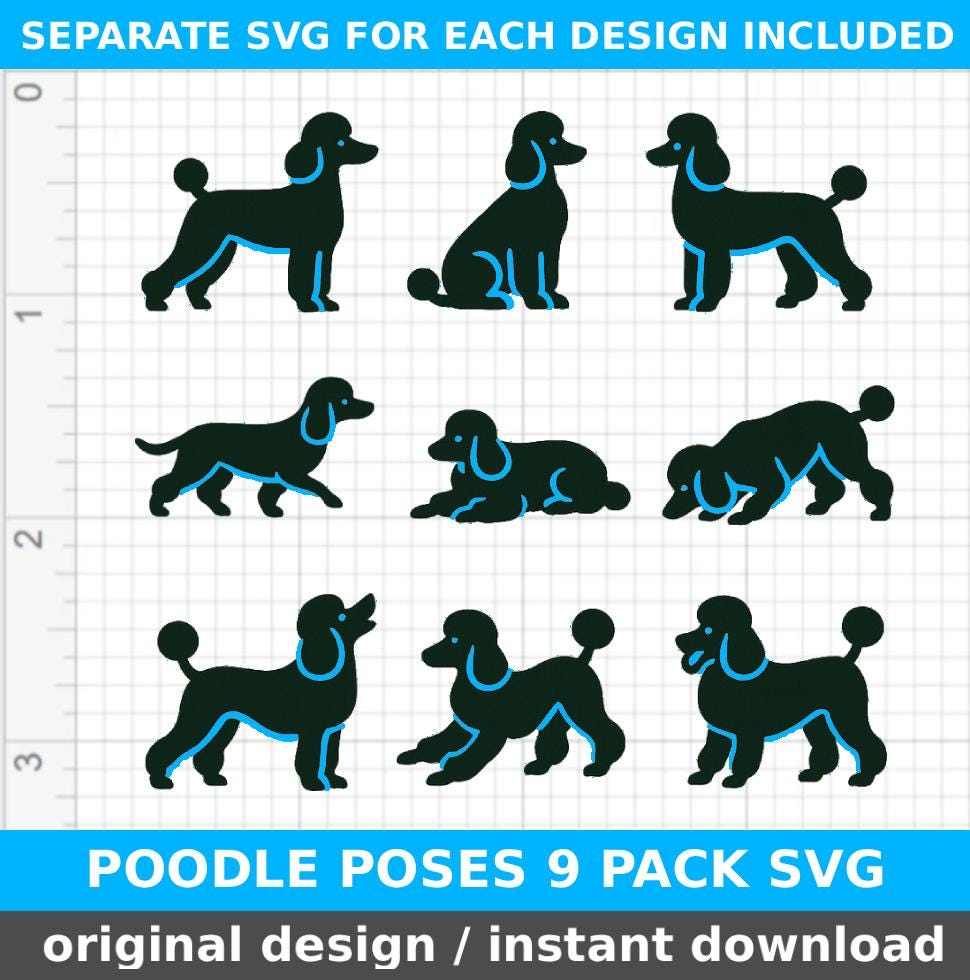 Poodle SVG File (two-colour design for each pose, second line color can change)