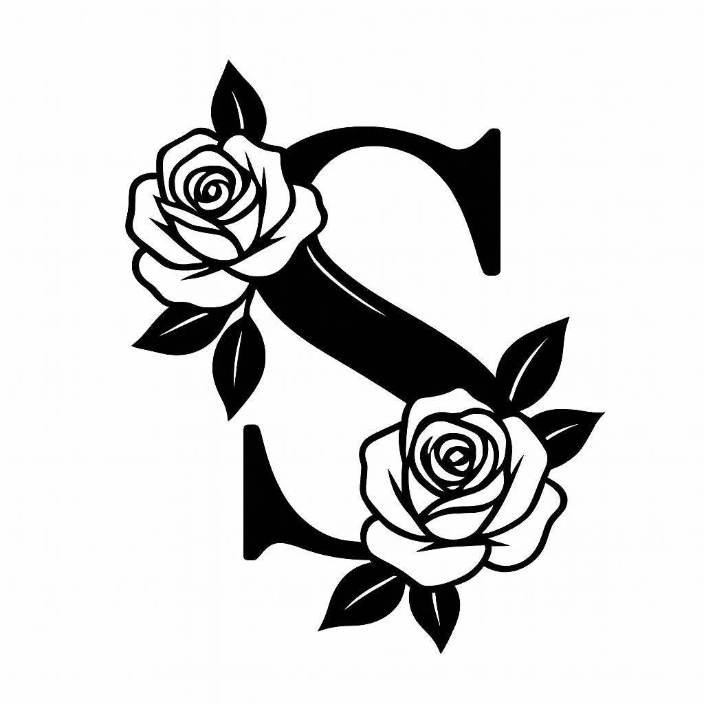 S Monogram with Roses SVG | Floral Letter S Design for Cricut & Silhouette | Elegant Rose Initial Cut File for Wedding, Gift Decor