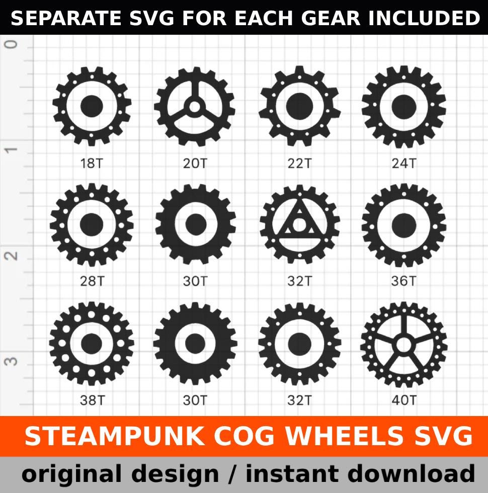 Steampunk Gears SVG Bundle, Cog Wheel Clipart, Steampunk Gear Cut Files / Mechanical Wheel Vector Designs