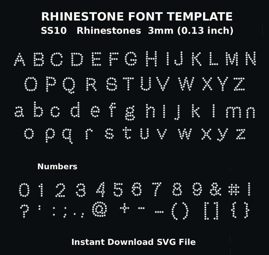 Tiny Rhinestone Alphabet SVG, Mini Rhinestone Font Letters A-Z a-z 0-9, Small Words Template ss10 2mm, Cricut Silhouette Hotfix Design