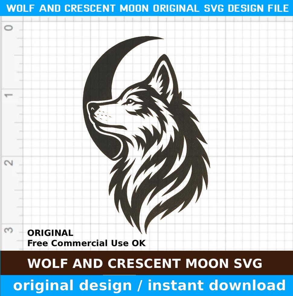 wolf moon pyrography pattern, wood burning stencil, wildlife wolf svg, laser cut template, animal wood art diy pattern for crafting