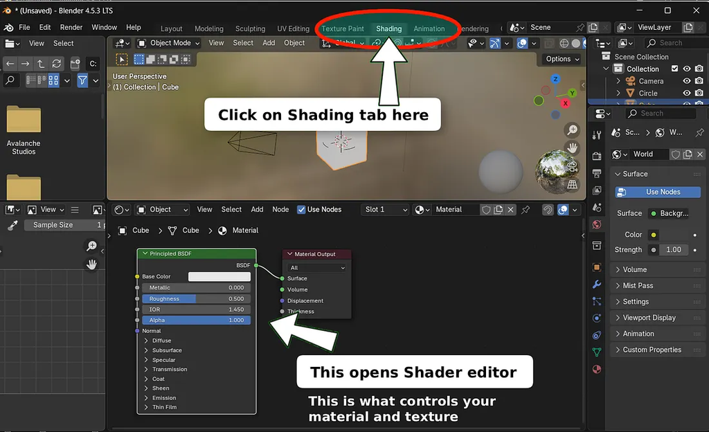 where is shader tab, edit, blender