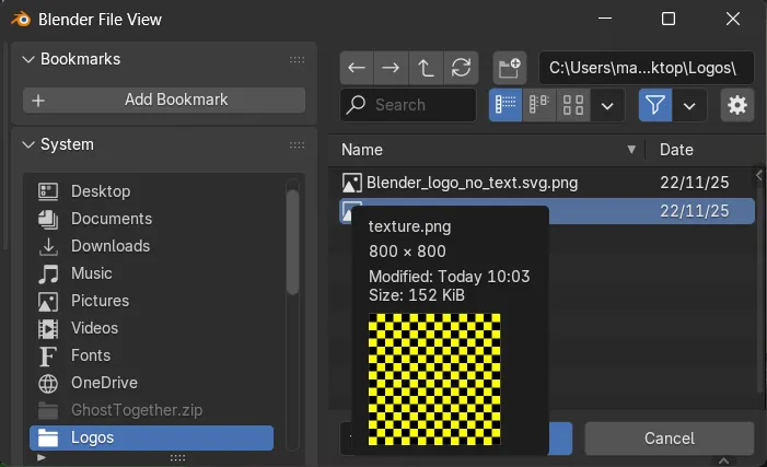 how to open texture image from your hard drive and add it to your blender object